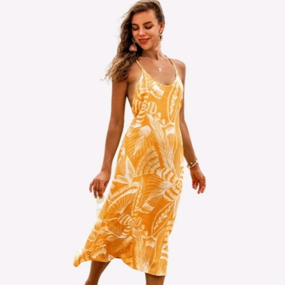 Cupshe Dresses & Skirts - Women's Yellow Floral Crisscross Midi Slip Dress - Cupshe Size L New With Tags 8